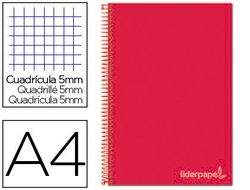 Cuaderno espiral liderpapel a4 micro jolly tapa forrada 140h 75 gr cuadro 5mm 5 bandas 4 taladros color rojo