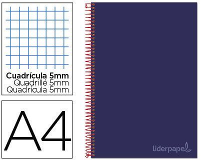 Cuaderno espiral liderpapel a4 micro jolly tapa forrada 140h 75 gr cuadro 5mm 5 bandas4 taladros color celeste