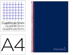 Cuaderno espiral liderpapel a4 micro jolly tapa forrada 140h 75 gr cuadro 5mm 5 bandas 4 taladros color azul