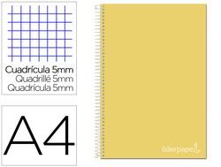 Cuaderno espiral liderpapel a4 micro jolly tapa forrada 140h 75 gr cuadro 5mm 5 bandas4 taladros color amarillo