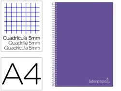 Cuaderno espiral liderpapel a4 micro jolly tapa forrada 140h 75 gr cuadro 5mm 5 bandas 4 taladros color lila