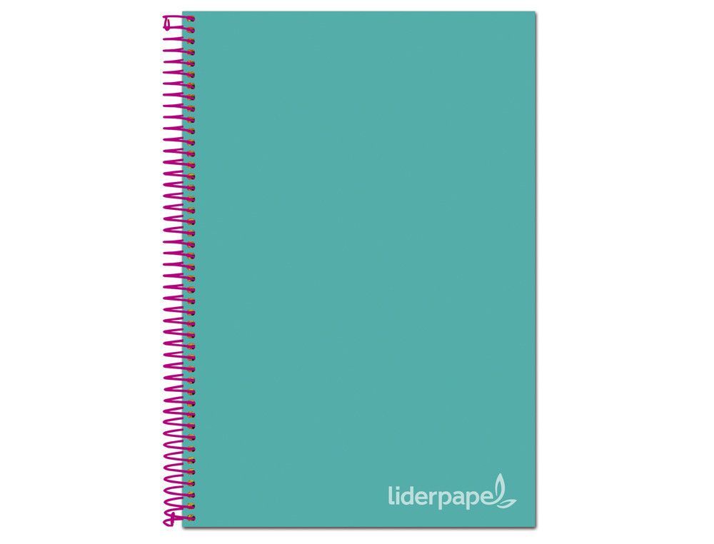 Cuaderno espiral liderpapel a4 micro jolly tapa forrada 140h 75 gr cuadro 5mm 5 bandas4 taladros color turquesa