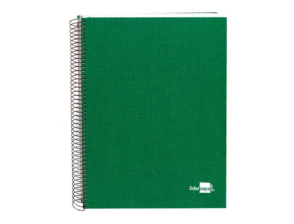 Cuaderno espiral liderpapel A4 micro papercoat tapa forrada 140h 75 gr cuadro5mm 5 bandas 4 taladros verde