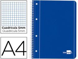 Cuaderno Espiral Liderpapel A4 Micro Serie Azul Tapa Blanda 80H 80 Gr Cuadro5Mm con Margen 4 Taladros Azul