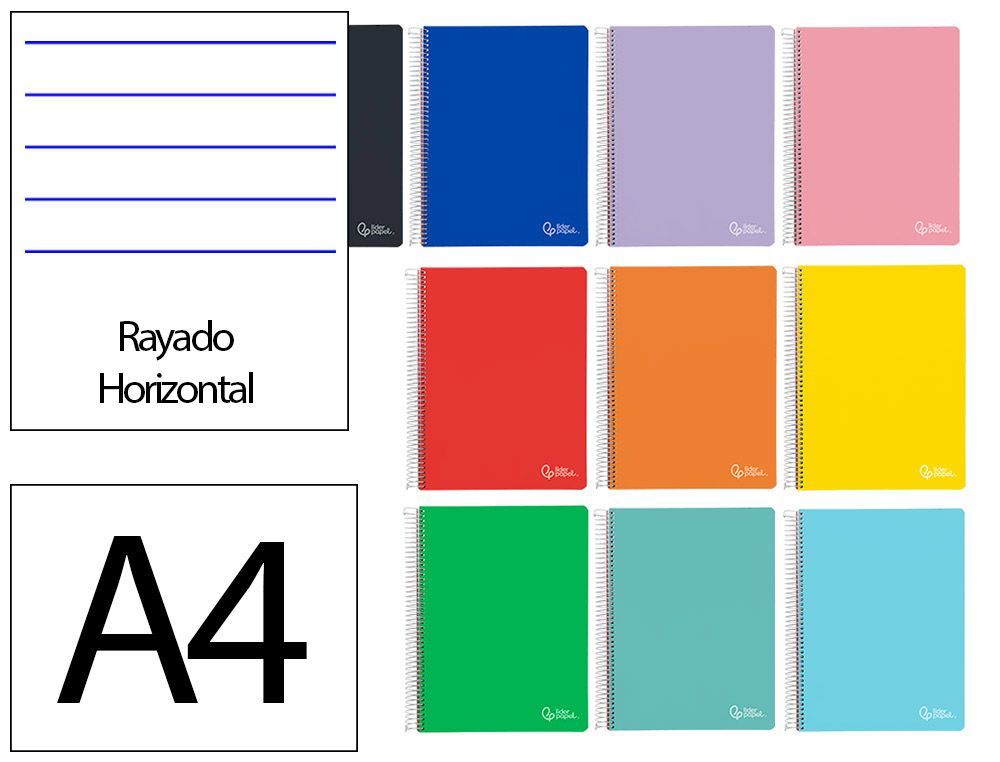 Cuaderno espiral liderpapel A4 micro witty tapa dura 120h 90gr horizontal 8mm 5 bandas 4 taladros colores surtidos