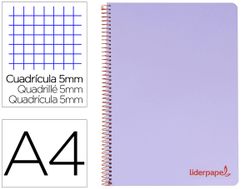Cuaderno espiral liderpapel a4 micro wonder tapa plastico 120h 90 gr cuadro 5 mm 5 banda4 taladros color lila