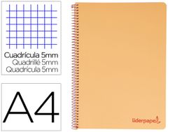 Cuaderno espiral liderpapel a4 micro wonder tapa plastico 120h 90 gr cuadro 5 mm 5 banda4 taladros color naranja