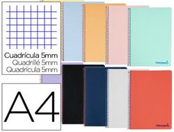 Cuaderno espiral liderpapel a4 micro wonder tapa plastico 120h 90 gr cuadro 5 mm 5 banda4 taladros color celeste