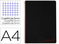 Cuaderno espiral liderpapel a4 micro wonder tapa plastico 120h 90 gr cuadro 5 mm 5 bandas 4 taladros color negro