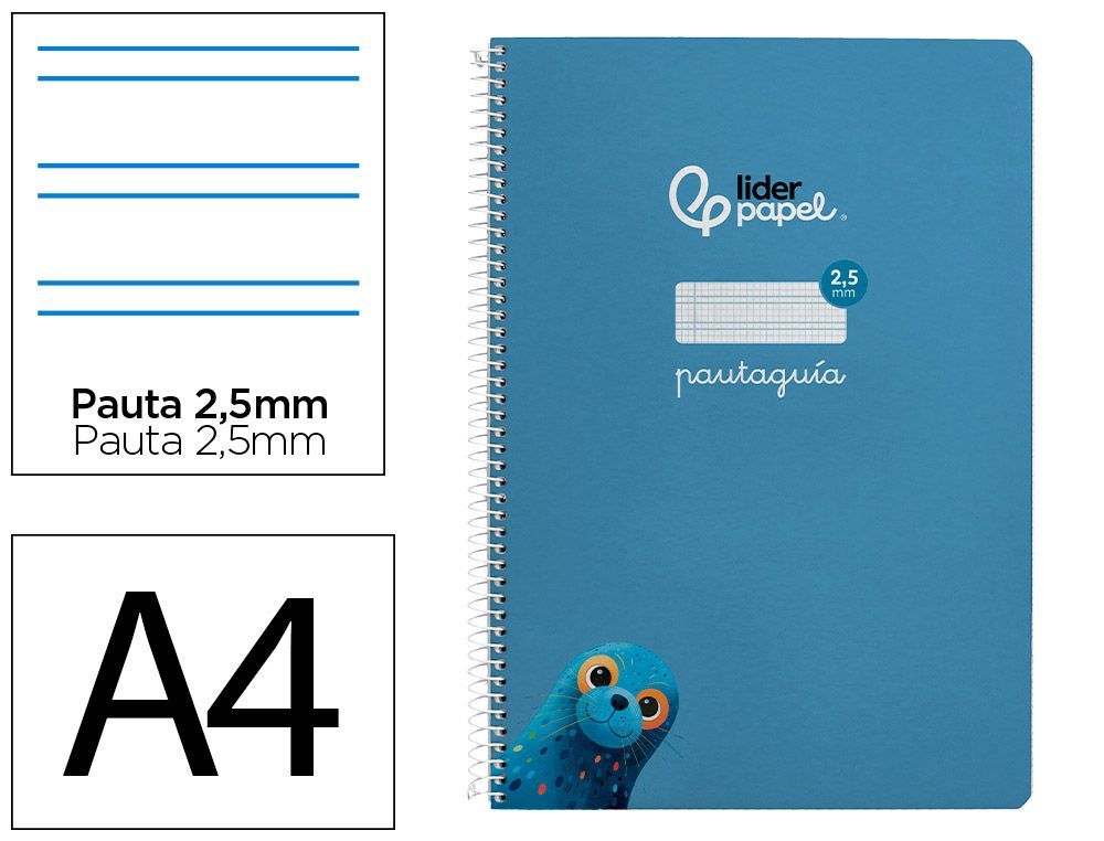 Cuaderno espiral liderpapel A4 pautaguia tapa blanda 80h 75 gr cuadro pautado 2,5mm color azul