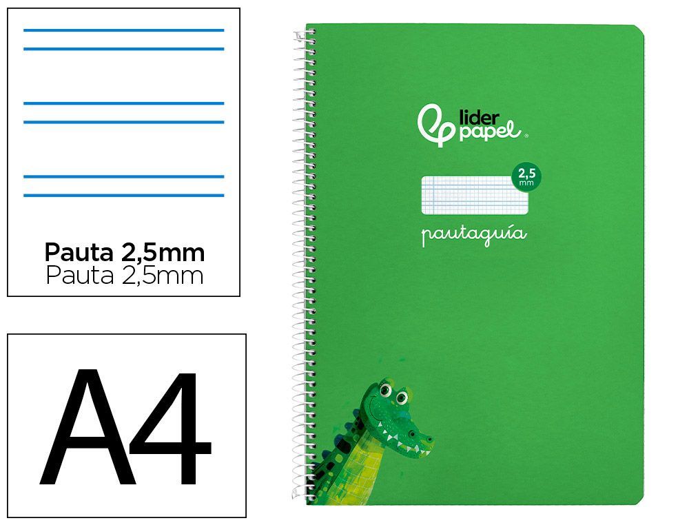 Cuaderno espiral liderpapel A4 pautaguia tapa blanda 80h 75 gr cuadro pautado 2,5mm color verde