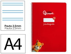 Cuaderno espiral liderpapel A4 pautaguia tapa blanda 80h 75 gr cuadro pautado 2,5mm color rojo
