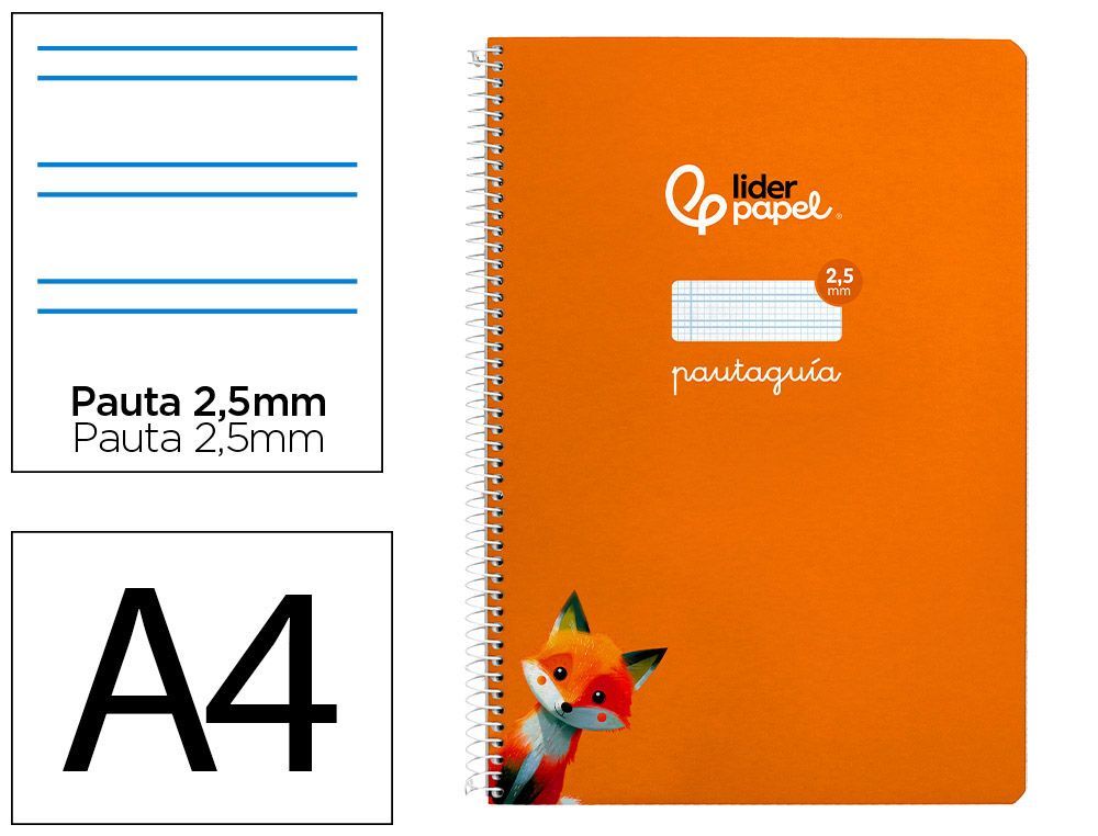 Cuaderno espiral liderpapel A4 pautaguia tapa blanda 80h 75 gr cuadro pautado 2,5mm color naranja