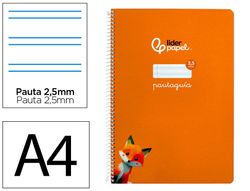 Cuaderno espiral liderpapel A4 pautaguia tapa blanda 80h 75 gr cuadro pautado 2,5mm color naranja