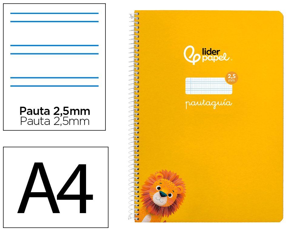 Cuaderno espiral liderpapel A4 pautaguia tapa blanda 80h 75 gr cuadro pautado 2,5mm color amarillo