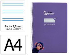 Cuaderno espiral liderpapel A4 pautaguia tapa blanda 80h 75 gr cuadro pautado 2,5mm color lila