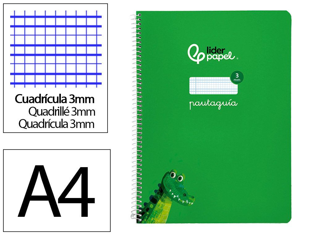Cuaderno espiral liderpapel A4 pautaguia tapa blanda 80h 75 gr cuadro pautado 3mm color verde