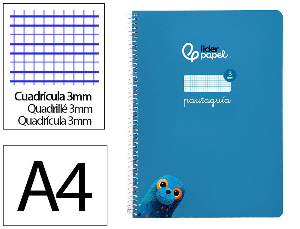 Cuaderno espiral liderpapel A4 pautaguia tapa blanda 80h 75 gr cuadro pautado 3mm color azul