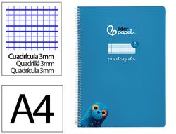 Cuaderno espiral liderpapel A4 pautaguia tapa blanda 80h 75 gr cuadro pautado 3mm color azul
