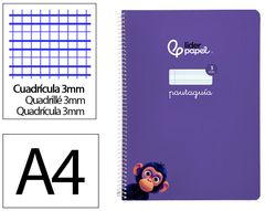 Cuaderno espiral liderpapel A4 pautaguia tapa blanda 80h 75 gr cuadro pautado 3mm color lila