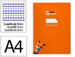 Cuaderno espiral liderpapel A4 pautaguia tapa blanda 80h 75 gr cuadro pautado 3mm color naranja