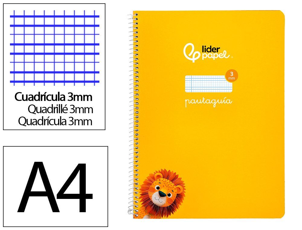 Cuaderno espiral liderpapel A4 pautaguia tapa blanda 80h 75 gr cuadro pautado 3mm color amarillo