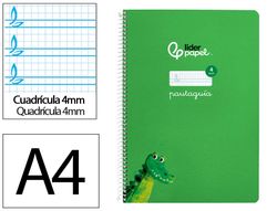 Cuaderno espiral liderpapel A4 pautaguia tapa blanda 80h 75 gr cuadro pautado 4mm color verde