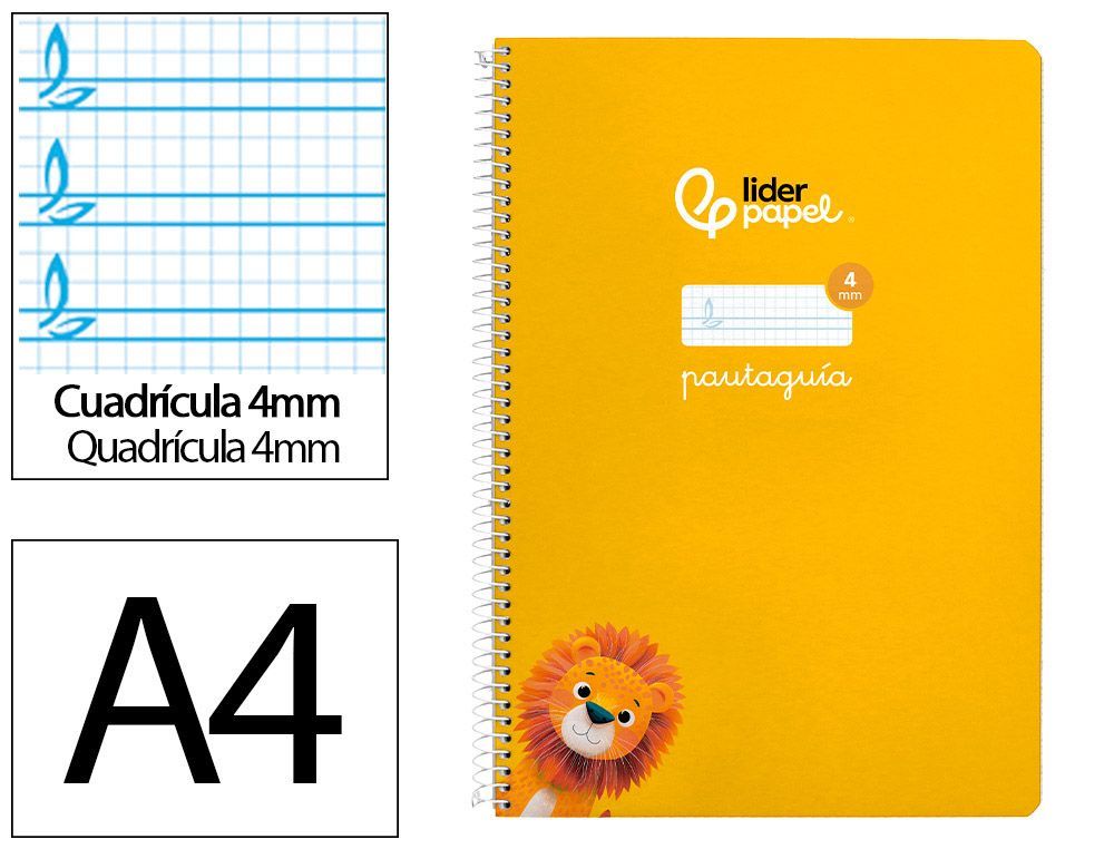 Cuaderno espiral liderpapel A4 pautaguia tapa blanda 80h 75 gr cuadro pautado 4mm color amarillo