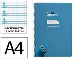 Cuaderno espiral liderpapel A4 pautaguia tapa blanda 80h 75 gr cuadro pautado 4mm color azul