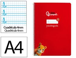 Cuaderno espiral liderpapel A4 pautaguia tapa blanda 80h 75 gr cuadro pautado 4mm color rojo