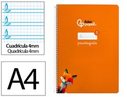 Cuaderno espiral liderpapel A4 pautaguia tapa blanda 80h 75 gr cuadro pautado 4mm color naranja