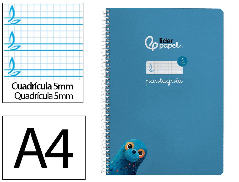 Cuaderno espiral liderpapel A4 pautaguia tapa blanda 80h 75 gr cuadro pautado 5mm color azul