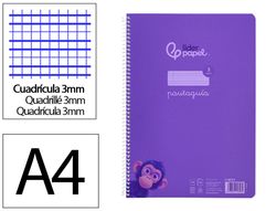 Cuaderno espiral liderpapel A4 pautaguia tapa plastico 80h 90gr cuadro pautado 3 mm con margen color lila