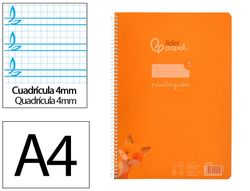 Cuaderno espiral liderpapel A4 pautaguia tapa plastico 80h 90gr cuadro pautado 4mm con margen color naranja