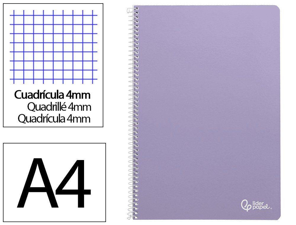 Cuaderno espiral liderpapel A4 smart tapa blanda 80h 75gr cuadro 4mm con margen color violeta