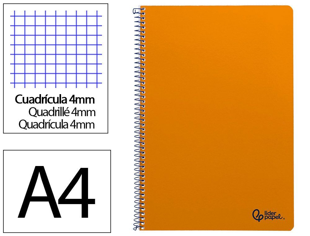 Cuaderno espiral liderpapel A4 smart tapa blanda 80h 75gr cuadro 4mm con margen color naranja