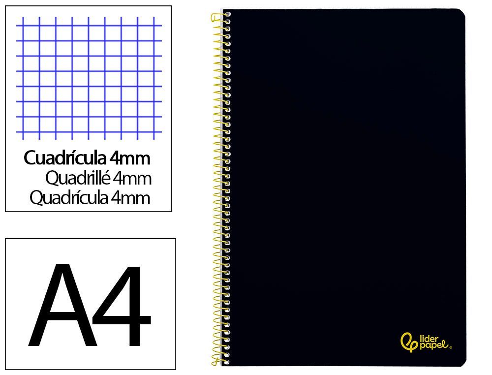 Cuaderno espiral liderpapel A4 smart tapa blanda 80h 75gr cuadro 4mm con margen color negro