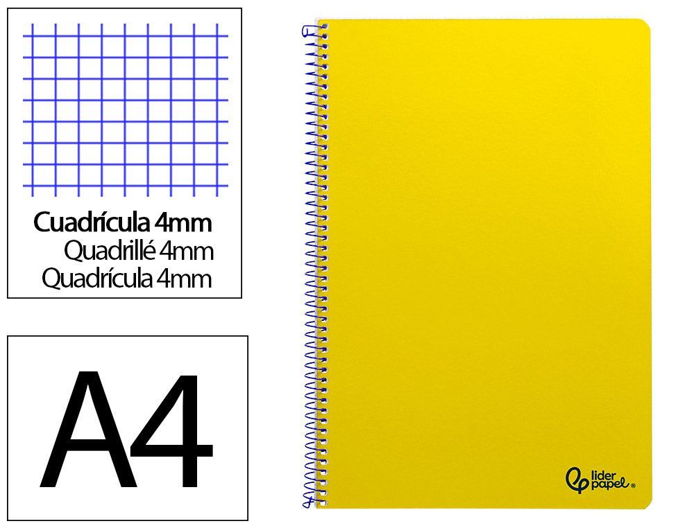 Cuaderno espiral liderpapel A4 smart tapa blanda 80h 75gr cuadro 4mm con margen color amarillo