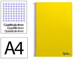 Cuaderno espiral liderpapel A4 smart tapa blanda 80h 75gr cuadro 4mm con margen color amarillo