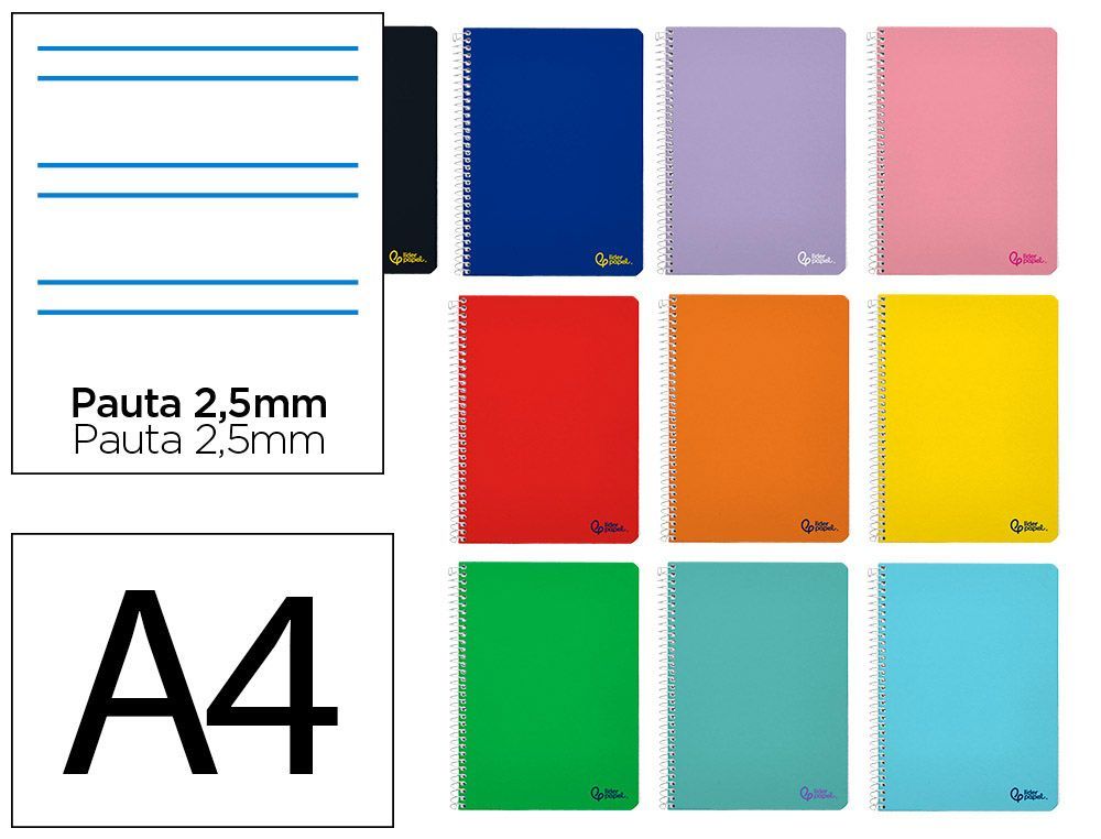 Cuaderno espiral liderpapel A4 smart tapa blanda 80h 75gr pauta 2,5mm con margen colores surtidos