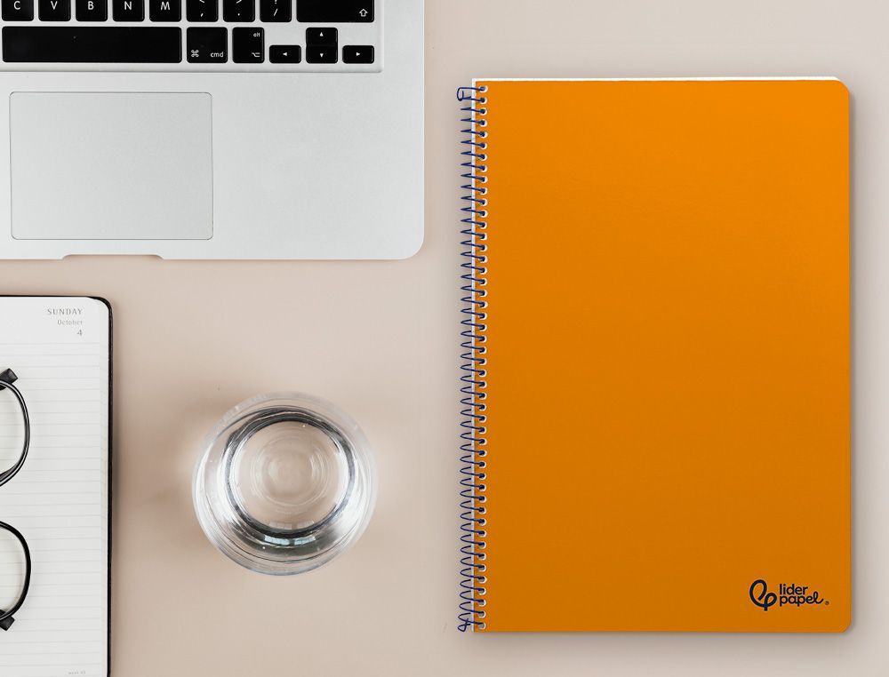 Cuaderno espiral liderpapel A4 smart tapa blanda 80h 75gr pauta 3,5mm con margen color naranja