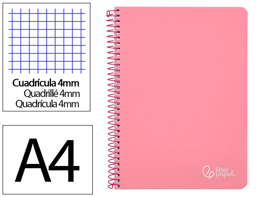 Cuaderno espiral liderpapel A4 witty tapa dura 80h 90gr cuadro 4mm con margen color rosa