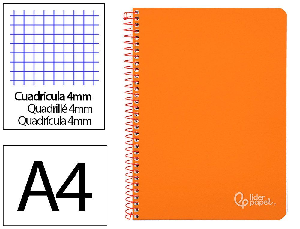Cuaderno espiral liderpapel A4 witty tapa dura 80h 90gr cuadro 4mm con margen color naranja