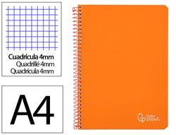 Cuaderno espiral liderpapel A4 witty tapa dura 80h 90gr cuadro 4mm con margen color naranja