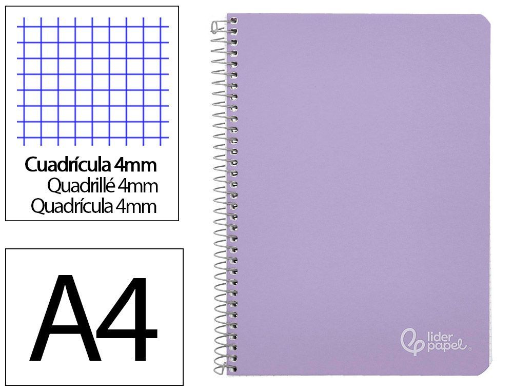 Cuaderno espiral liderpapel A4 witty tapa dura 80h 90gr cuadro 4mm con margen color violeta