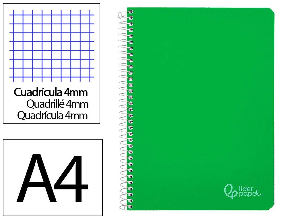 Cuaderno espiral liderpapel A4 witty tapa dura 80h 90gr cuadro 4mm con margen color verde