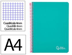 Cuaderno espiral liderpapel A4 witty tapa dura 80h 90gr cuadro 4mm con margen color turquesa