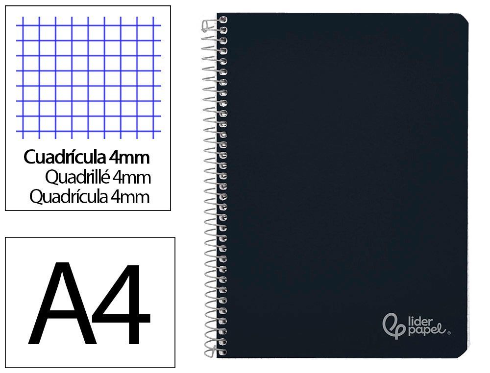 Cuaderno espiral liderpapel A4 witty tapa dura 80h 90gr cuadro 4mm con margen color negro