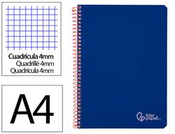 Cuaderno espiral liderpapel A4 witty tapa dura 80h 90gr cuadro 4mm con margen color azul oscuro