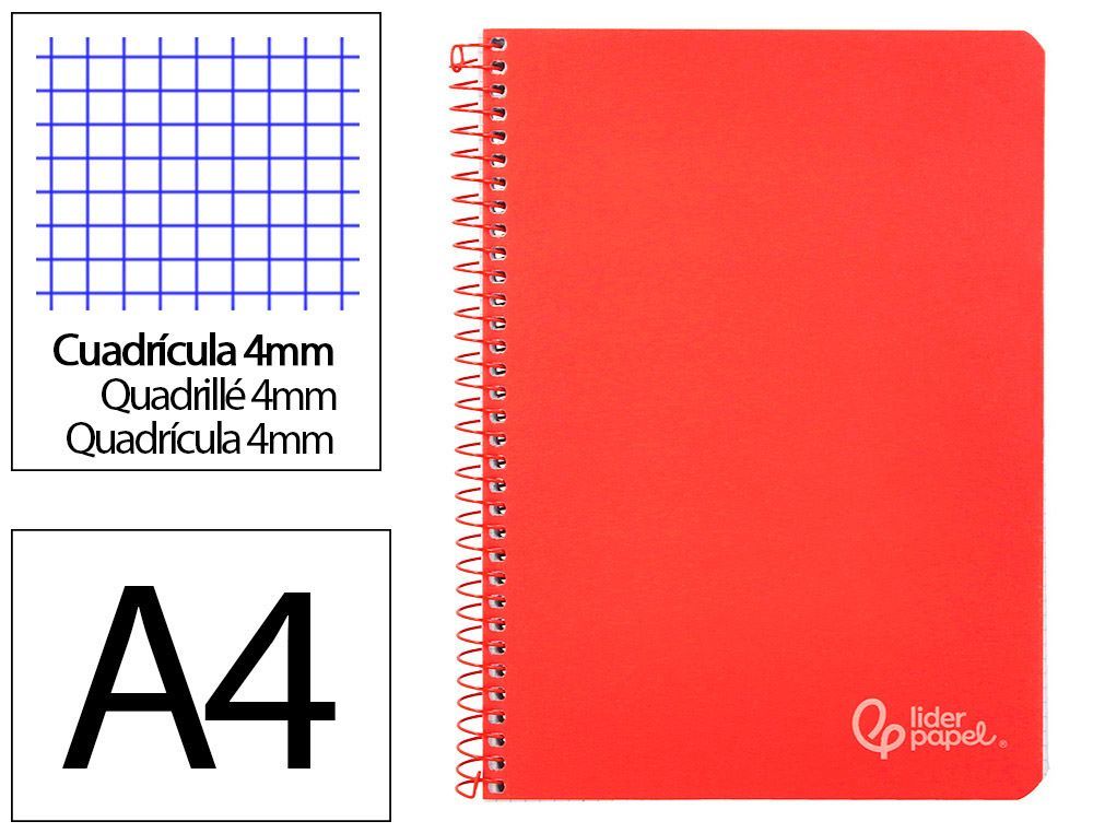 Cuaderno espiral liderpapel A4 witty tapa dura 80h 90gr cuadro 4mm con margen color rojo